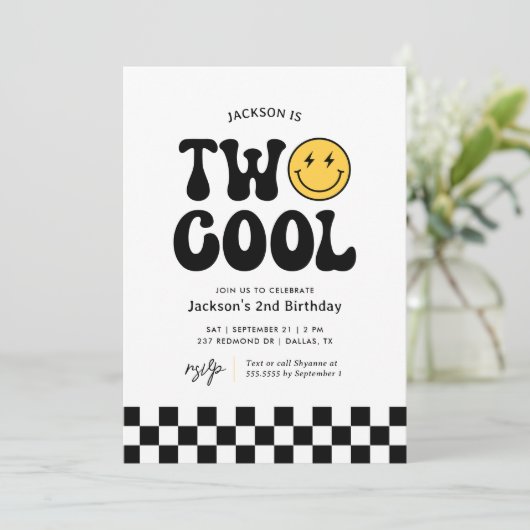 Invitation Deux Cool Checker Happy Face 2e anniversaire (Debout devant)