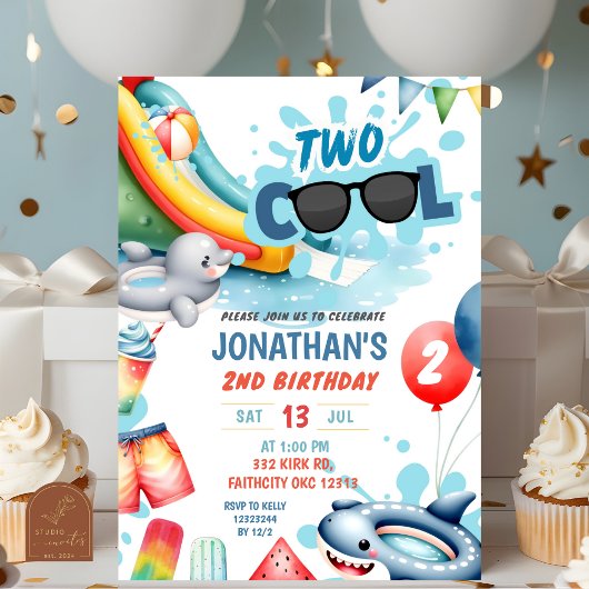 Invitation Deux Cool de piscine fête d'anniversaire