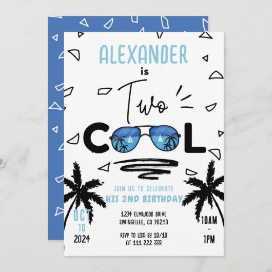 Invitation Deux Cool Garçon 2e Lunettes de soleil d'été (Devant / Derrière)