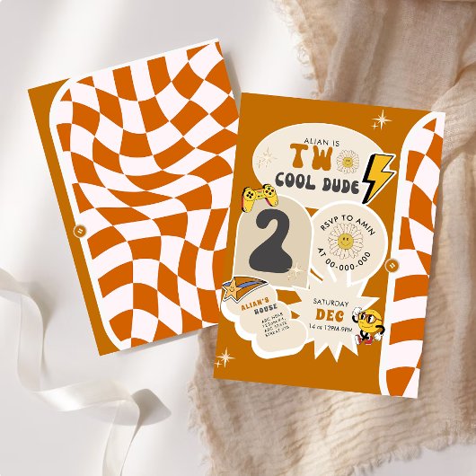 Invitation Deux Cool | Garçons 2e À damiers rétro Anniversair