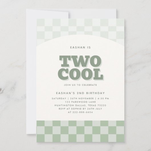 Invitation Deux Cool Green Checker Motif 2e anniversaire (Devant)
