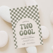 Invitation Deux Cool Green Retro Checker 2e anniversaire