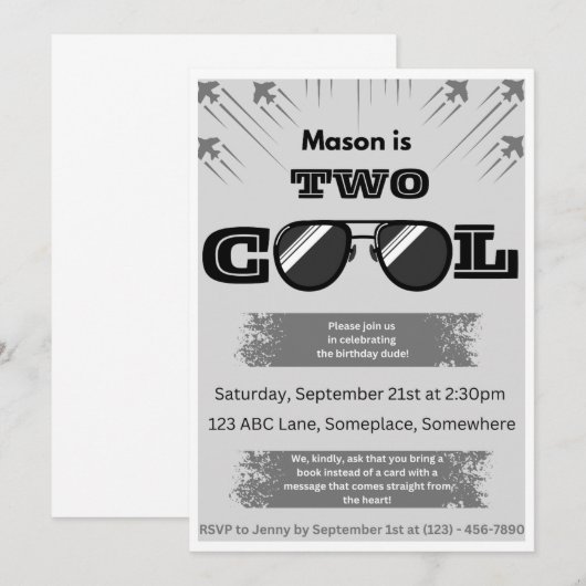 Invitation Deux Cool, Mec d'anniversaire ! (Devant / Derrière)