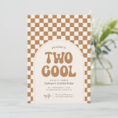 Invitation Deux Cool Mustard Retro Checker 2e anniversaire (Debout devant)