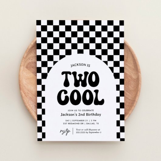 Invitation Deux Cool, noir et blanc Checker 2e anniversaire