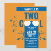 Invitation Deux Cool Orange Bleu Deuxième Anniversaire (Devant / Derrière)