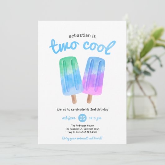Invitation Deux Cool Popsicle fête d'été anniversaire (Debout devant)