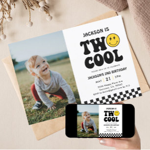 Invitation Deux Cool Retro Boy 2e anniversaire Photo