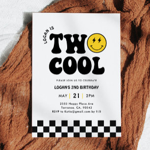 Invitation Deux Cool Retro Boy 2e fête d'anniversaire