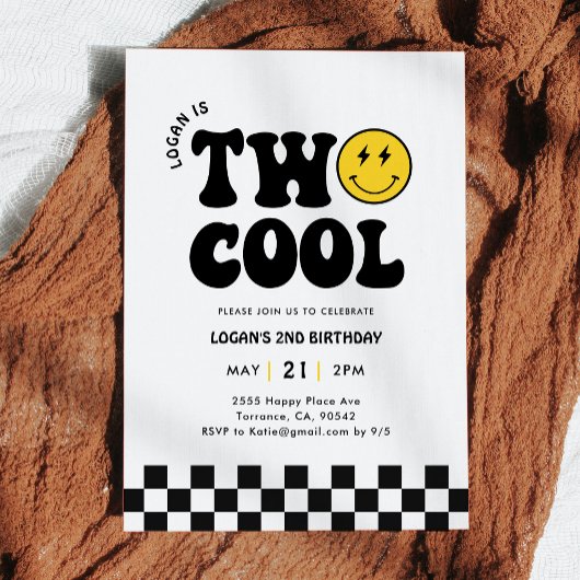 Invitation Deux Cool Retro Boy 2e fête d'anniversaire