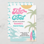 Invitation Deux Cool Retro Surfboard Beach 2e fête d'annivers (Devant / Derrière)