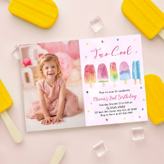 Invitation Deux Cool Rose Popsicle Girl Birthday Photo