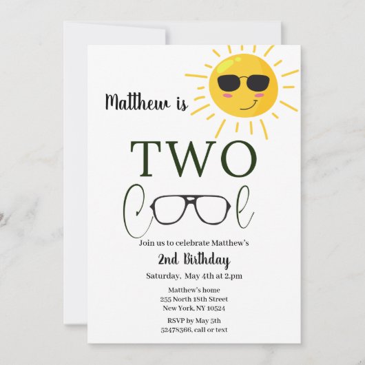 Invitation Deux Cool Sunglass 2e anniversaire Simple Invitati (Devant)