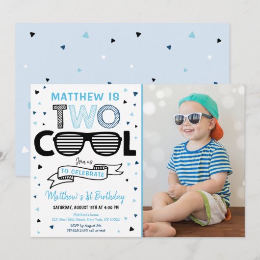 Invitation Deux Cool Sunglass Boy Deuxième anniversaire (Devant / Derrière)