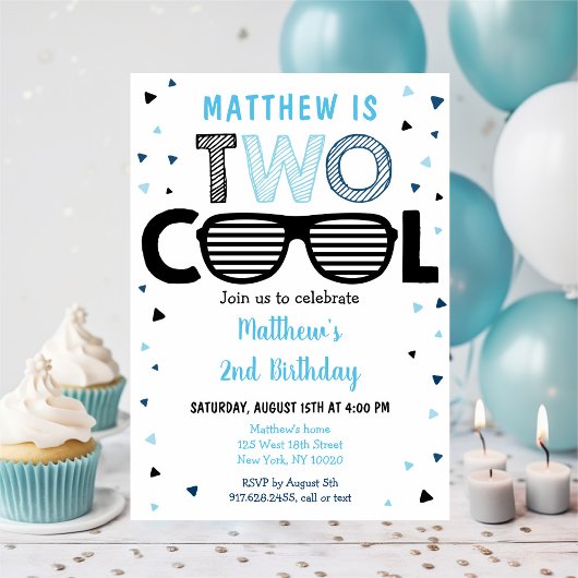 Invitation Deux Cool Sunglass Boy Deuxième anniversaire