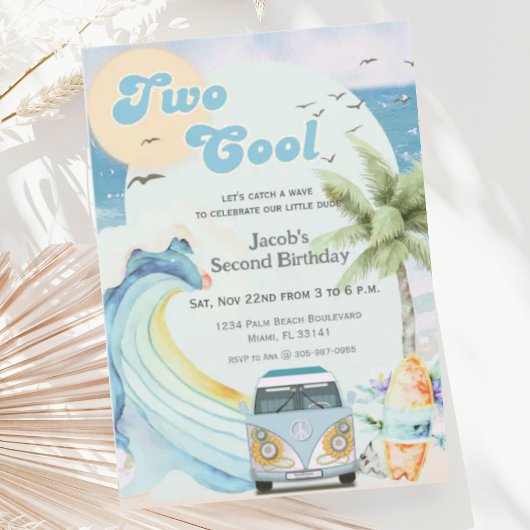 Invitation Deux Cool Surf Beach Retro Surfing Deuxième annive