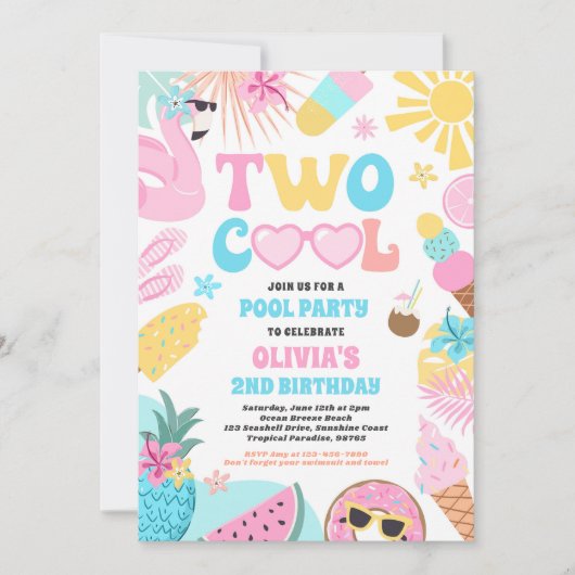 Invitation Deux Cool Tropical Summer Beach 2e fête d'annivers (Devant)