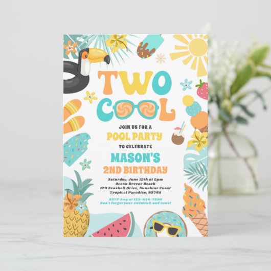 Invitation Deux Cool Tropical Summer Beach 2e fête d'annivers (Debout devant)