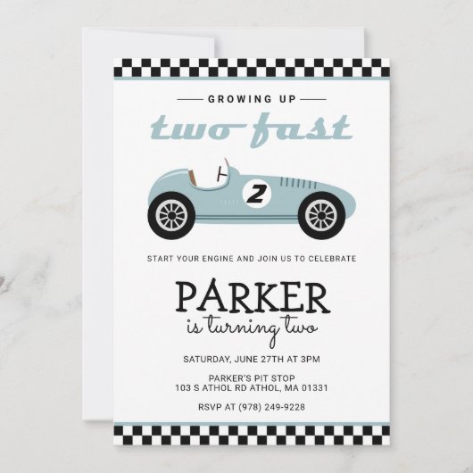 Invitation Deux Course Rapide Voiture Course Anniversaire Ble (Devant)