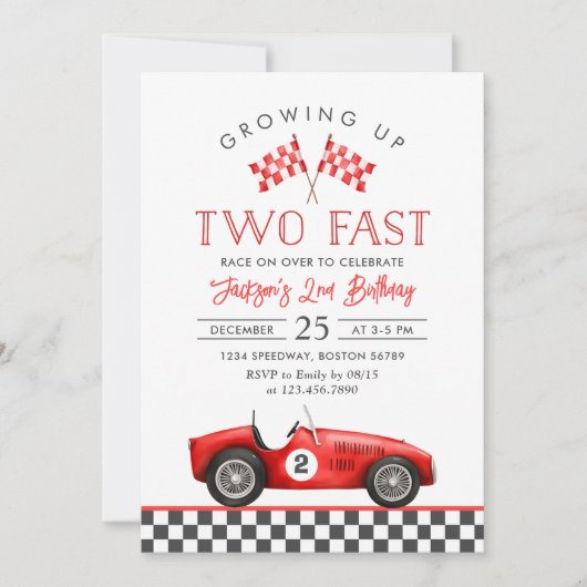 Invitation Deux course rapide Voiture Racing Boy 2e anniversa (Devant)