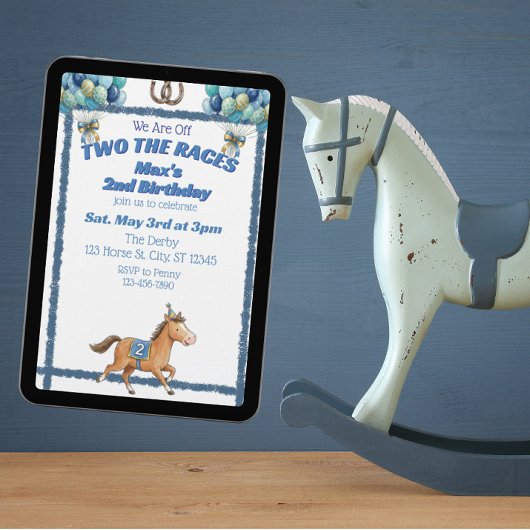 Invitation Deux Courses, Cheval Bleu 2ème Anniversaire