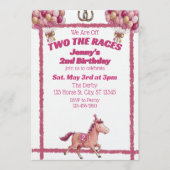 Invitation Deux courses, Cheval rose 2ème anniversaire (Devant)