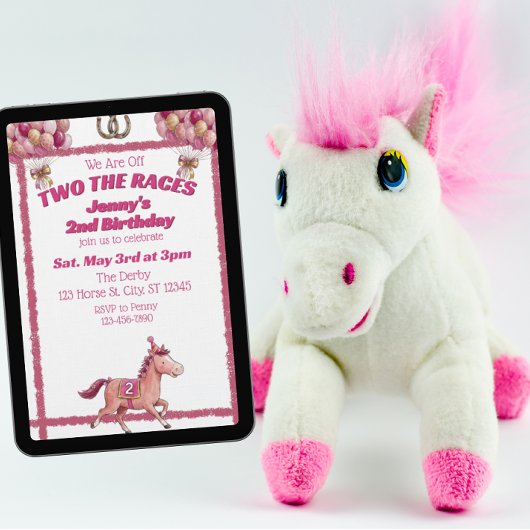 Invitation Deux courses, Cheval rose 2ème anniversaire