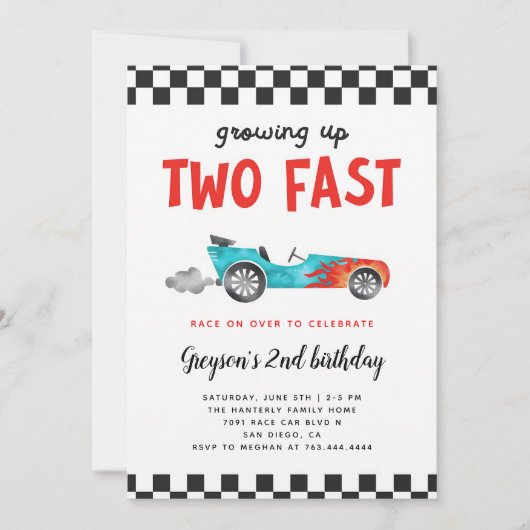 Invitation Deux courses de voiture rapides pour le 2e anniver (Devant)
