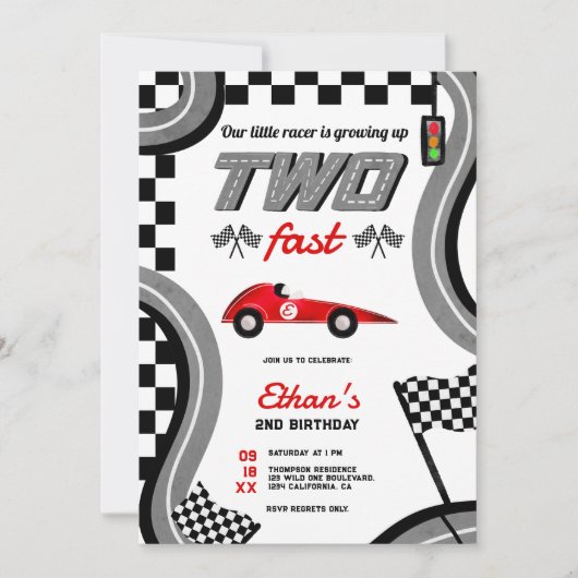 Invitation Deux courses rapides thème cool 2e anniversaire (Devant)