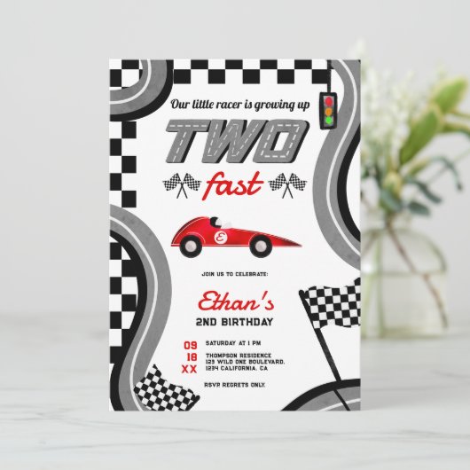 Invitation Deux courses rapides thème cool 2e anniversaire (Debout devant)
