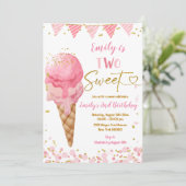 Invitation Deux crème glacée d'été rose doux deuxième anniver (Debout devant)
