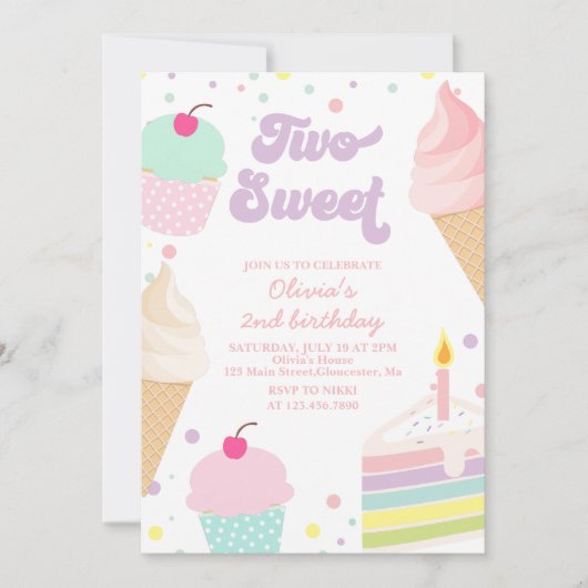 Invitation Deux crème glacée douce et gâteau 2e anniversaire (Devant)