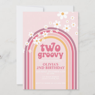 Invitation Deux daisy boho floraux arc-en-ciel groovy 2ème an