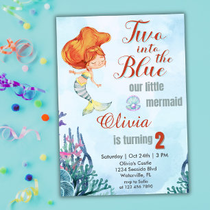 Invitation Deux dans les filles de sirène bleue 2e anniversai