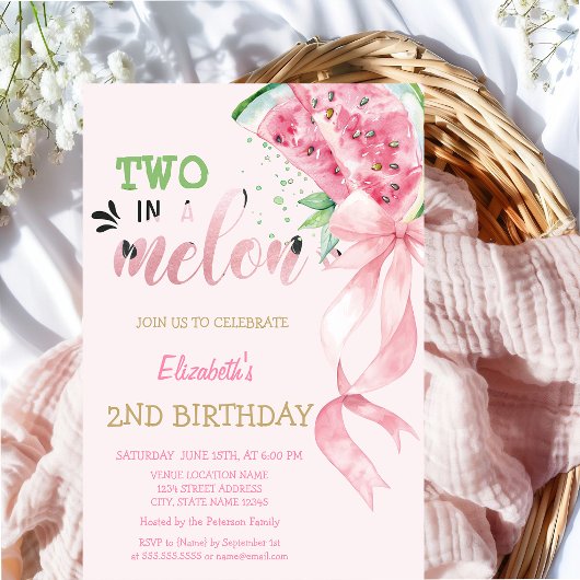 Invitation Deux Dans Un Melon Pastèque Arc Rose 2ème Annivers