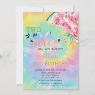 Invitation Deux Dans Un Melon Pastèque Tie-Dye 2ème Anniversa