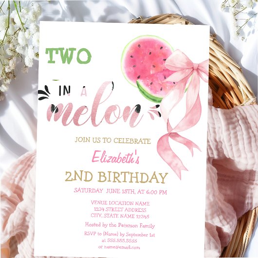 Invitation Deux dans un melon Pastèques Arc rose 2e anniversa