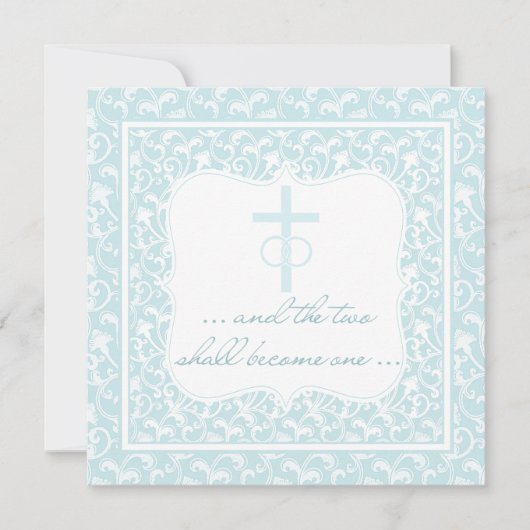 Invitation Deux Deviendront Un Mariage Chrétien Aqua Blue (Devant)