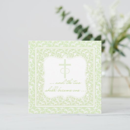 Invitation Deux Deviendront Un Mariage Chrétien Vert (Debout devant)