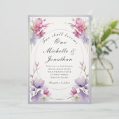 Invitation Deux Deviendront Un Mariage Floral Rose Lavande (Debout devant)