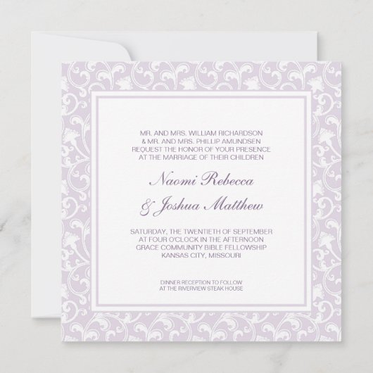 Invitation Deux deviendront une lavande chrétienne de mariage (Dos)