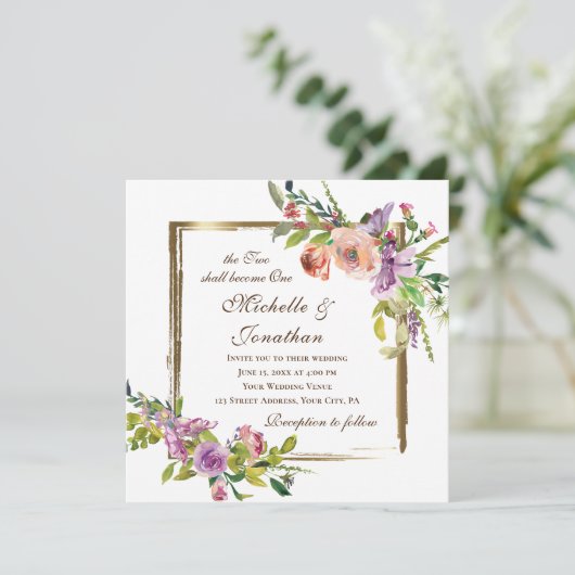 Invitation Deux deviennent un Mariage chrétien Rose élégant (Debout devant)