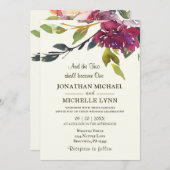 Invitation Deux deviennent un violet Mariage chrétien Floral (Devant / Derrière)