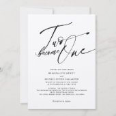 Invitation Deux deviennent une Calligraphie moderne noir et b (Devant)