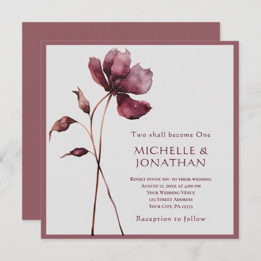 Invitation Deux deviennent une Fleur Bourgogne Mariage modern (Devant / Derrière)
