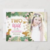 Invitation Deux Dino Fille Dino Rose Dinosaur Anniversaire (Devant)