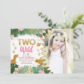 Invitation Deux Dino Fille Dino Rose Dinosaur Anniversaire (Debout devant)