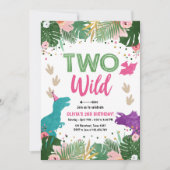 Invitation Deux Dino Fille Dino Rose Dinosaur Anniversaire (Devant)
