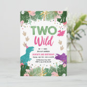 Invitation Deux Dino Fille Dino Rose Dinosaur Anniversaire (Debout devant)