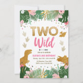 Invitation Deux Dino Fille Dinosaure Rose Fille Anniversaire (Devant)